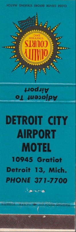 Detroit City Airport Motel - Matchbook